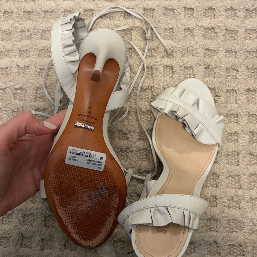 SCHUTZ Irem Ruffle Leather Ankle Strap Kitten heel 9 - Picture 6 of 11